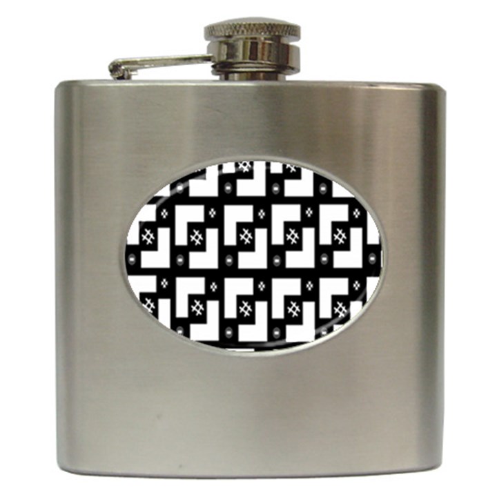 Abstract Pattern Background  Wallpaper In Black And White Shapes, Lines And Swirls Hip Flask (6 oz)