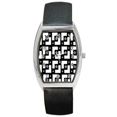 Abstract Pattern Background  Wallpaper In Black And White Shapes, Lines And Swirls Barrel Style Metal Watch by Simbadda