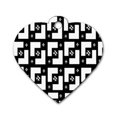 Abstract Pattern Background  Wallpaper In Black And White Shapes, Lines And Swirls Dog Tag Heart (two Sides) by Simbadda