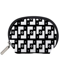 Abstract Pattern Background  Wallpaper In Black And White Shapes, Lines And Swirls Accessory Pouches (small)  by Simbadda