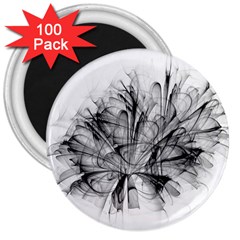 High Detailed Resembling A Flower Fractalblack Flower 3  Magnets (100 Pack)