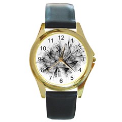 High Detailed Resembling A Flower Fractalblack Flower Round Gold Metal Watch by Simbadda