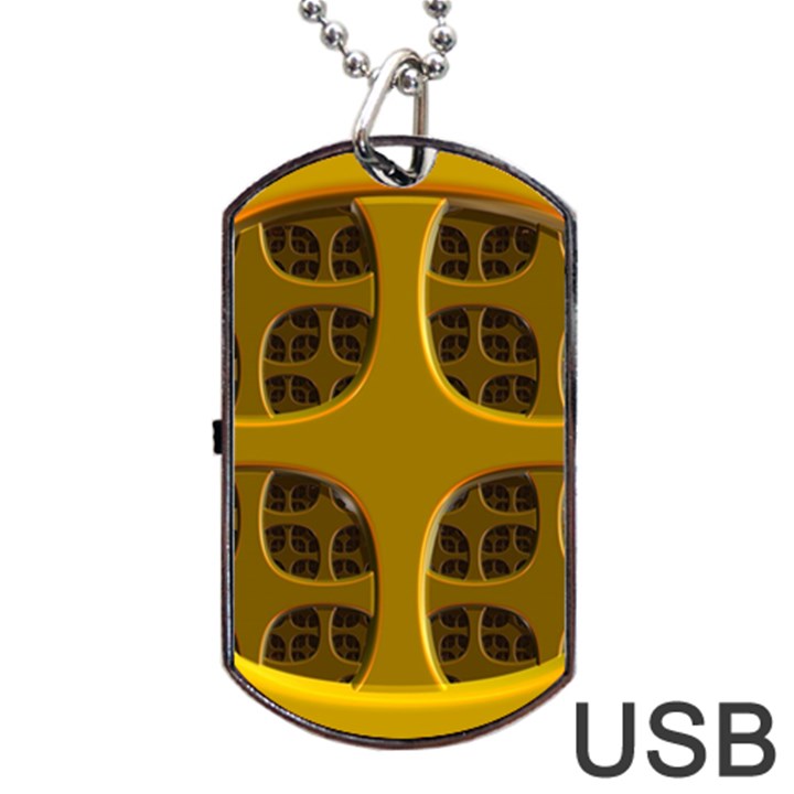 Golden Fractal Window Dog Tag USB Flash (One Side)