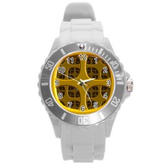 Golden Fractal Window Round Plastic Sport Watch (l) by Simbadda