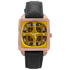 Golden Fractal Window Rose Gold Leather Watch  by Simbadda