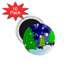 Christmas Trees And Snowy Landscape 1 75  Magnets (10 Pack)  by Simbadda