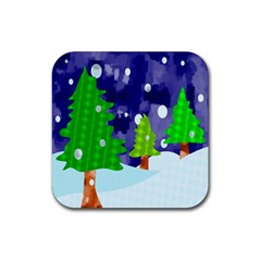 Christmas Trees And Snowy Landscape Rubber Coaster (square)  by Simbadda