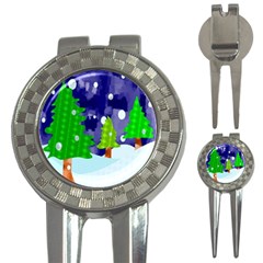 Christmas Trees And Snowy Landscape 3-in-1 Golf Divots by Simbadda