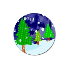 Christmas Trees And Snowy Landscape Magnet 3  (round) by Simbadda