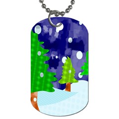 Christmas Trees And Snowy Landscape Dog Tag (one Side) by Simbadda