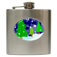 Christmas Trees And Snowy Landscape Hip Flask (6 Oz) by Simbadda