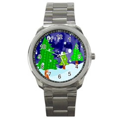 Christmas Trees And Snowy Landscape Sport Metal Watch by Simbadda