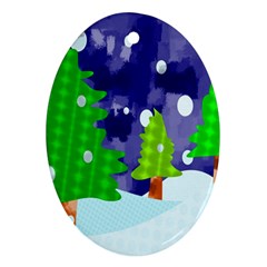 Christmas Trees And Snowy Landscape Oval Ornament (two Sides) by Simbadda