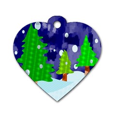 Christmas Trees And Snowy Landscape Dog Tag Heart (two Sides) by Simbadda