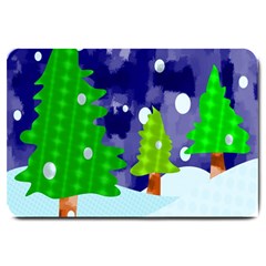 Christmas Trees And Snowy Landscape Large Doormat  by Simbadda