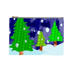 Christmas Trees And Snowy Landscape Cosmetic Bag (large)  by Simbadda