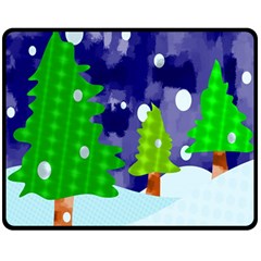 Christmas Trees And Snowy Landscape Fleece Blanket (medium)  by Simbadda