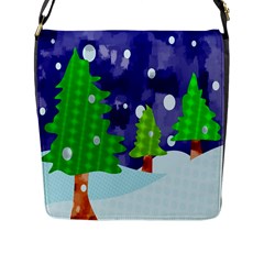 Christmas Trees And Snowy Landscape Flap Messenger Bag (l)  by Simbadda