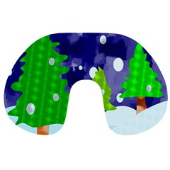 Christmas Trees And Snowy Landscape Travel Neck Pillows by Simbadda