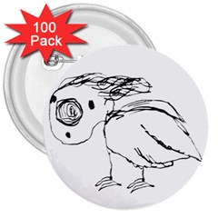 Helpless Bird Sketch Up Drawing 3  Buttons (100 Pack)  by dflcprints