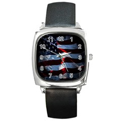 Grunge American Flag Background Square Metal Watch by Simbadda