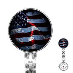 Grunge American Flag Background Stainless Steel Nurses Watch by Simbadda