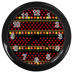 Ladybugs And Flowers Wall Clocks (black) by Valentinaart