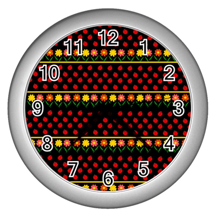 Ladybugs and flowers Wall Clocks (Silver) 