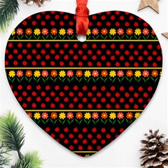 Ladybugs And Flowers Heart Ornament (two Sides) by Valentinaart