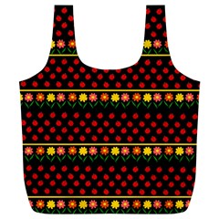 Ladybugs And Flowers Full Print Recycle Bags (l)  by Valentinaart