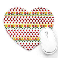 Ladybugs And Flowers Heart Mousepads by Valentinaart