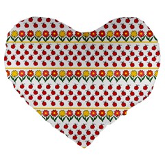 Ladybugs And Flowers Large 19  Premium Flano Heart Shape Cushions by Valentinaart