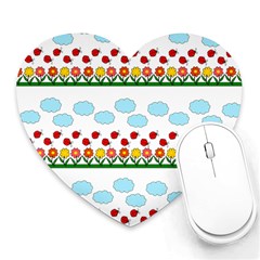 Ladybugs And Flowers Heart Mousepads by Valentinaart