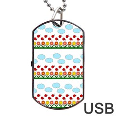 Ladybugs And Flowers Dog Tag Usb Flash (two Sides) by Valentinaart