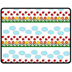 Ladybugs And Flowers Double Sided Fleece Blanket (medium)  by Valentinaart