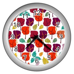 Colorful Trees Background Pattern Wall Clocks (silver)  by Simbadda