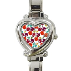 Colorful Trees Background Pattern Heart Italian Charm Watch by Simbadda