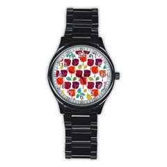 Colorful Trees Background Pattern Stainless Steel Round Watch by Simbadda