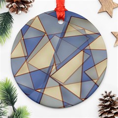 Blue And Tan Triangles Intertwine Together To Create An Abstract Background Ornament (round) by Simbadda