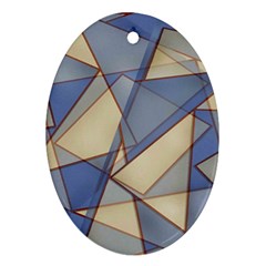 Blue And Tan Triangles Intertwine Together To Create An Abstract Background Ornament (oval) by Simbadda