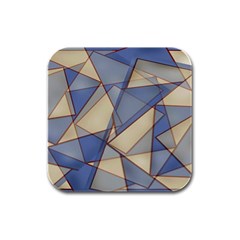 Blue And Tan Triangles Intertwine Together To Create An Abstract Background Rubber Square Coaster (4 Pack)  by Simbadda