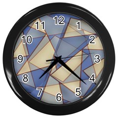 Blue And Tan Triangles Intertwine Together To Create An Abstract Background Wall Clocks (black) by Simbadda