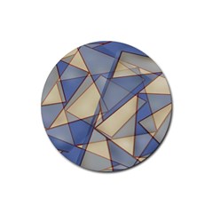 Blue And Tan Triangles Intertwine Together To Create An Abstract Background Rubber Coaster (round)  by Simbadda