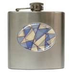 Blue And Tan Triangles Intertwine Together To Create An Abstract Background Hip Flask (6 oz) Front