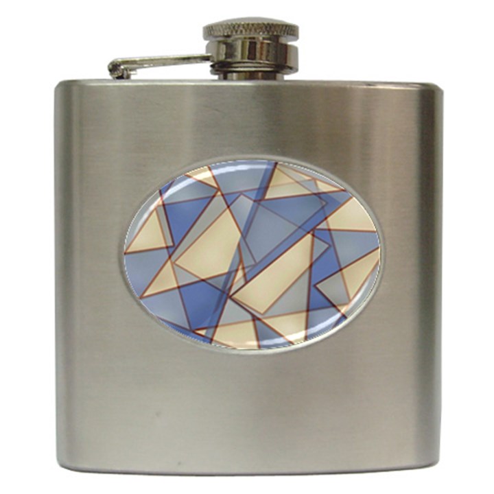 Blue And Tan Triangles Intertwine Together To Create An Abstract Background Hip Flask (6 oz)