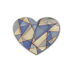 Blue And Tan Triangles Intertwine Together To Create An Abstract Background Rubber Coaster (heart)  by Simbadda