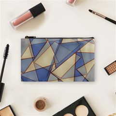 Blue And Tan Triangles Intertwine Together To Create An Abstract Background Cosmetic Bag (small)  by Simbadda