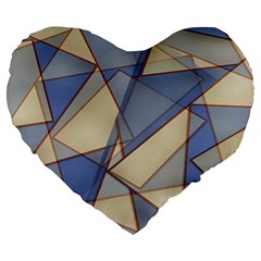 Blue And Tan Triangles Intertwine Together To Create An Abstract Background Large 19  Premium Heart Shape Cushions by Simbadda