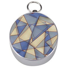 Blue And Tan Triangles Intertwine Together To Create An Abstract Background Silver Compasses by Simbadda