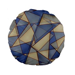 Blue And Tan Triangles Intertwine Together To Create An Abstract Background Standard 15  Premium Flano Round Cushions by Simbadda